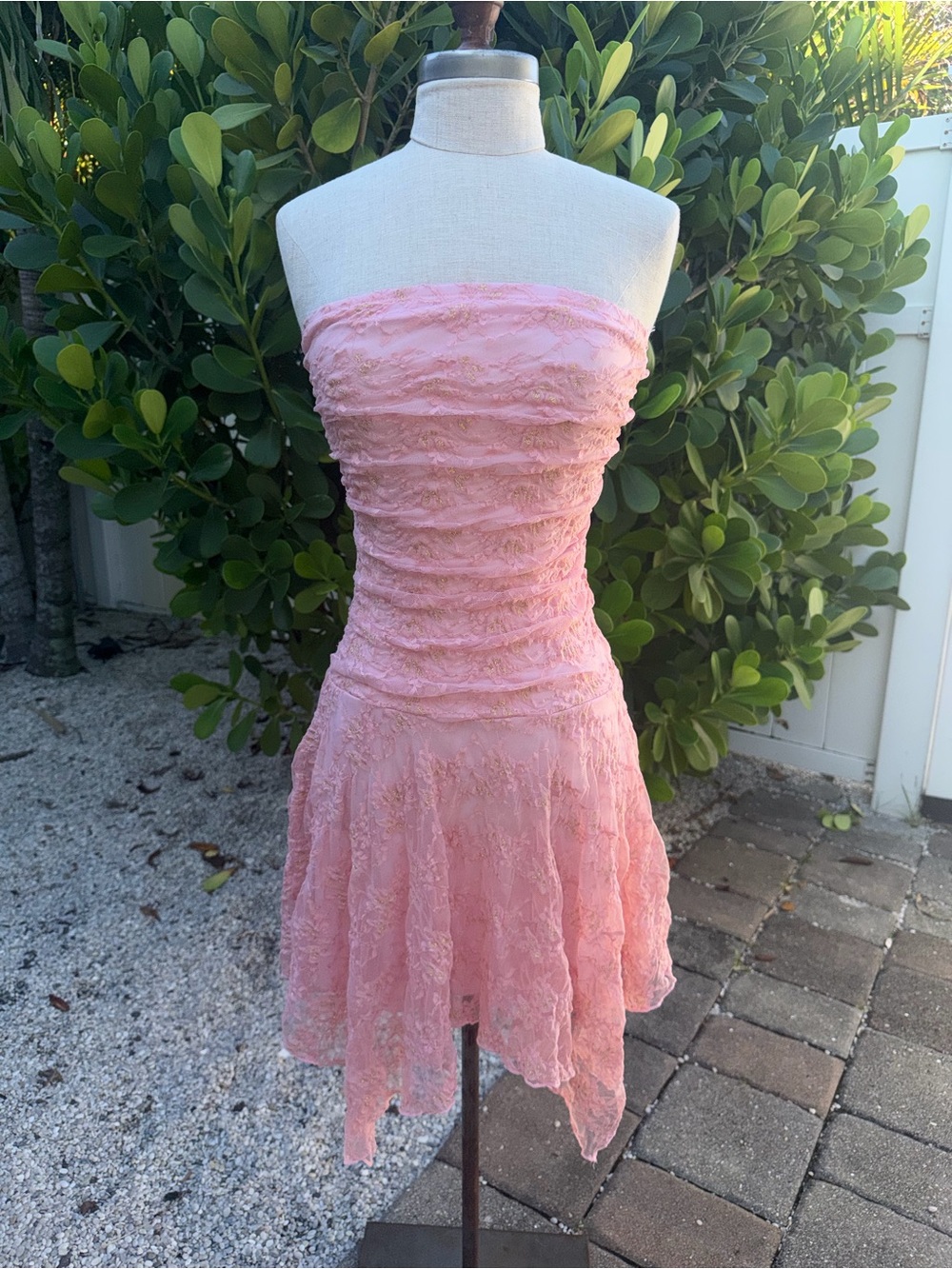Y2k Strapless Pink Lace Fairycore Party Dress